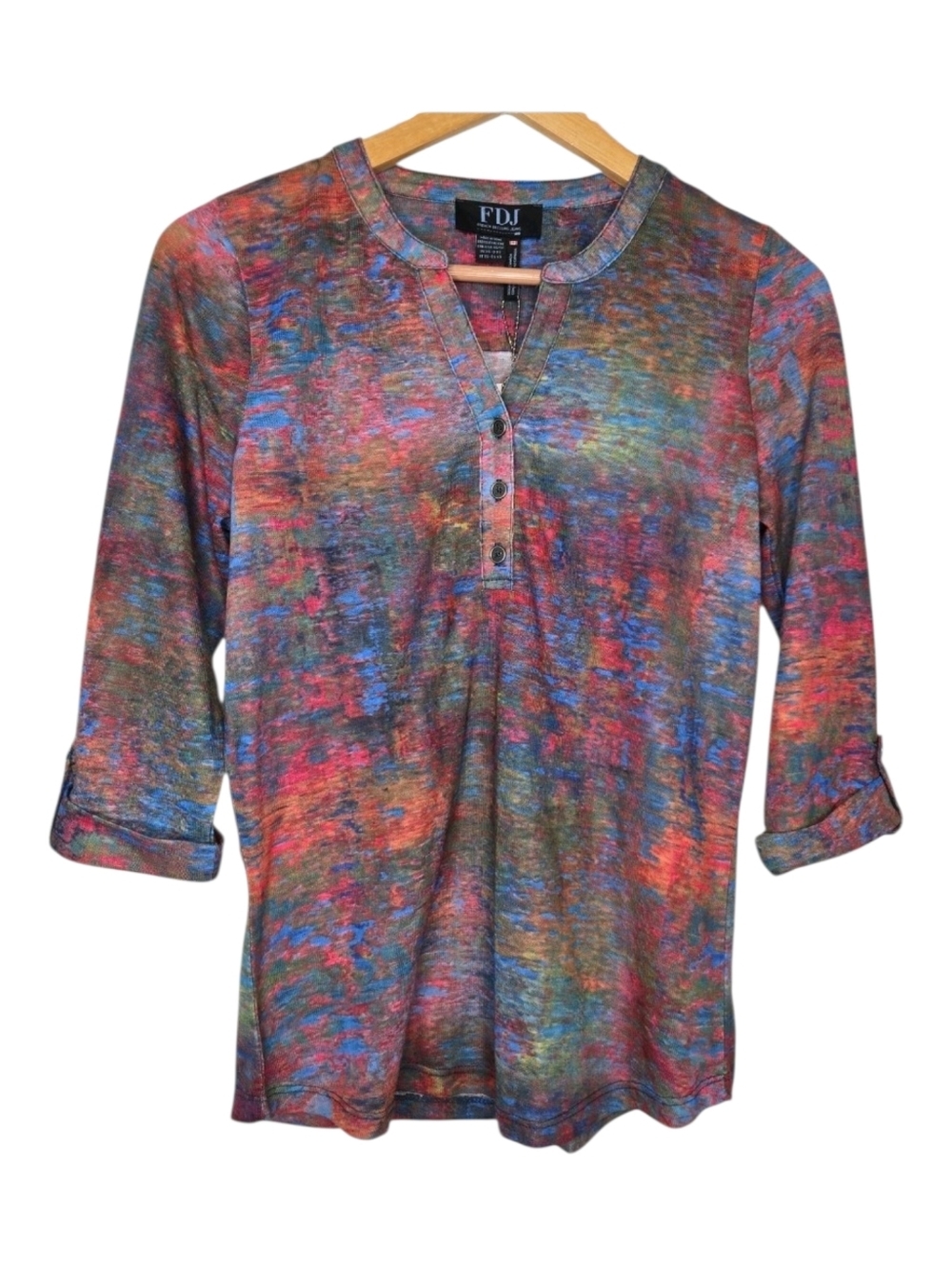 FDJ Womens Autumn Reflection Colorful Printed Henley Top Size XS